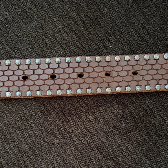 Brown Studded Leather Waist Belt with Silver Buckle - Picture 4 of 8